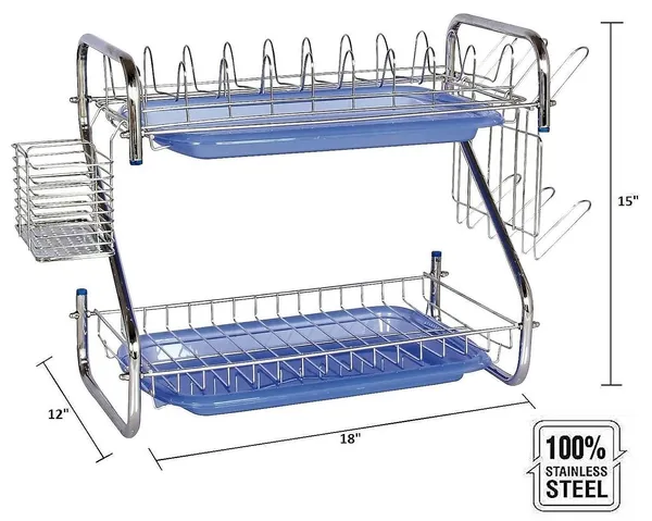 Amol®_Stainless_Steel_Dish_Rack_–_Multi-Purpose_Utensils_Holder,_Vessels_Stand,_Kitchen_Organizer_with_Drainboard,_Glass_Hanger,_Cutlery_&_Plate_Drainer_|_Space_Saving_Kitchen_Rack_for_Modern_Homes
