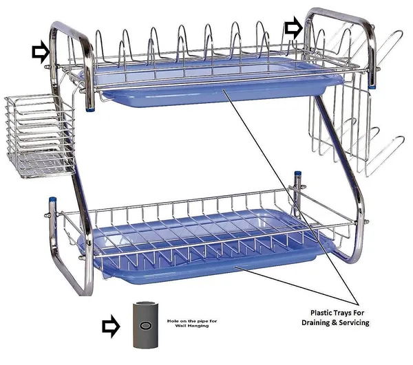 Amol®_Stainless_Steel_Dish_Rack_–_Multi-Purpose_Utensils_Holder,_Vessels_Stand,_Kitchen_Organizer_with_Drainboard,_Glass_Hanger,_Cutlery_&_Plate_Drainer_|_Space_Saving_Kitchen_Rack_for_Modern_Homes