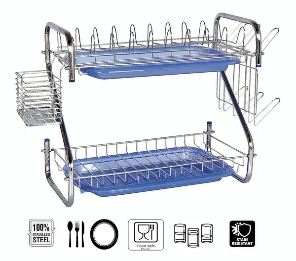 Amol®_Stainless_Steel_Dish_Rack_–_Multi-Purpose_Utensils_Holder,_Vessels_Stand,_Kitchen_Organizer_with_Drainboard,_Glass_Hanger,_Cutlery_&_Plate_Drainer_|_Space_Saving_Kitchen_Rack_for_Modern_Homes