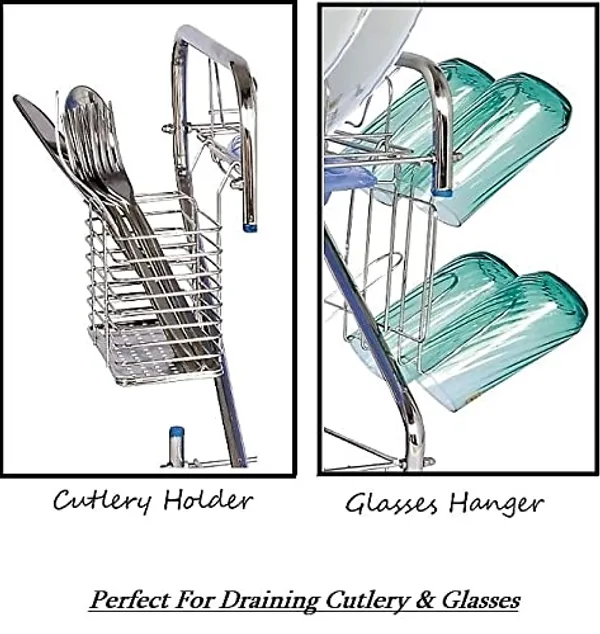 Amol®_Stainless_Steel_Dish_Rack_–_Multi-Purpose_Utensils_Holder,_Vessels_Stand,_Kitchen_Organizer_with_Drainboard,_Glass_Hanger,_Cutlery_&_Plate_Drainer_|_Space_Saving_Kitchen_Rack_for_Modern_Homes