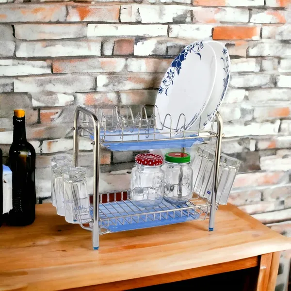 Stainless_Kitchen_Stands_(Small_Utensils_Rack_Modern_6_Glass_Holder/Tableware_With_Plastic_Tray_For_Draining)_19.5D_X_33W_X_30.5H_Cm