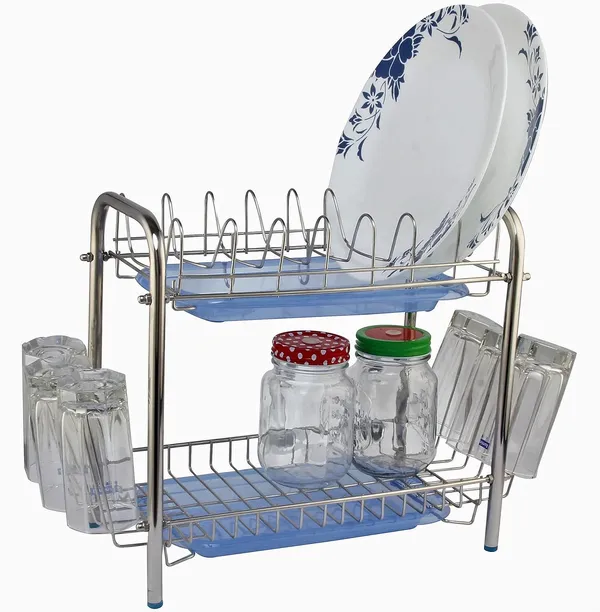 Stainless_Kitchen_Stands_(Small_Utensils_Rack_Modern_6_Glass_Holder/Tableware_With_Plastic_Tray_For_Draining)_19.5D_X_33W_X_30.5H_Cm
