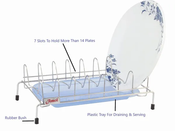 Dish_Holder_For_12_Plates_Stainless_Steel_Dish_Stand/Dish_Rack_With_Plastic_Tray_For_Draining_33_X_19.1_X_30.5_Cm