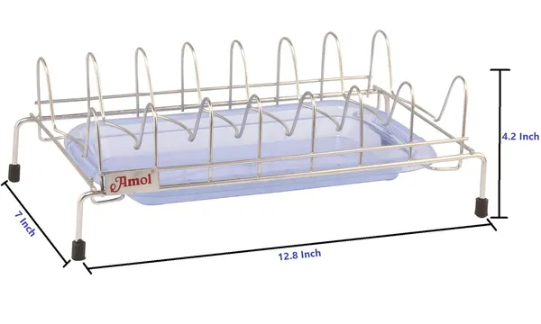 Dish_Holder_For_12_Plates_Stainless_Steel_Dish_Stand/Dish_Rack_With_Plastic_Tray_For_Draining_33_X_19.1_X_30.5_Cm