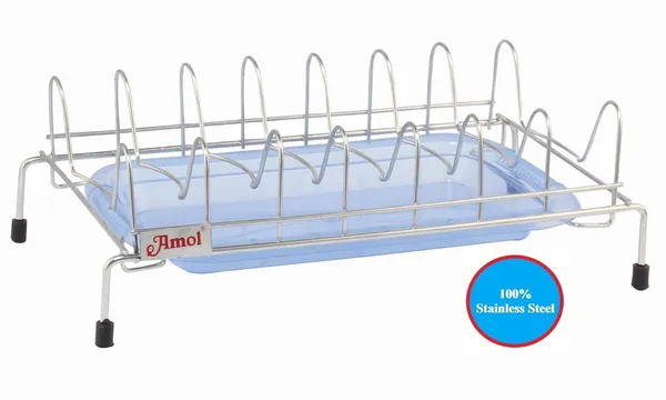 Dish_Holder_For_12_Plates_Stainless_Steel_Dish_Stand/Dish_Rack_With_Plastic_Tray_For_Draining_33_X_19.1_X_30.5_Cm