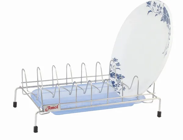 Dish_Holder_For_12_Plates_Stainless_Steel_Dish_Stand/Dish_Rack_With_Plastic_Tray_For_Draining_33_X_19.1_X_30.5_Cm