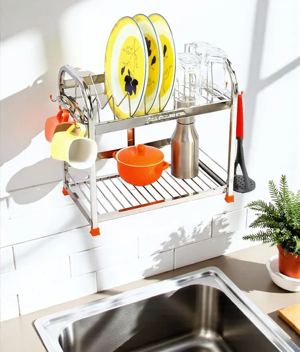 Stainless_Dish/Utensils/Kitchen_Organizers/Wall_Mount/Table_Top/Storage_Rack_22D_X_38W_X_38H_Cm