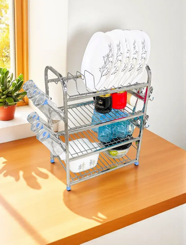 Amol®_3-Tier_Pure_Stainless_Steel_Dish_Rack_24_x_18_x_10_inch_—_Wall-Hanging_&_Countertop_Plate_Organizer_with_Cutlery_Holder,_Glass_Rack