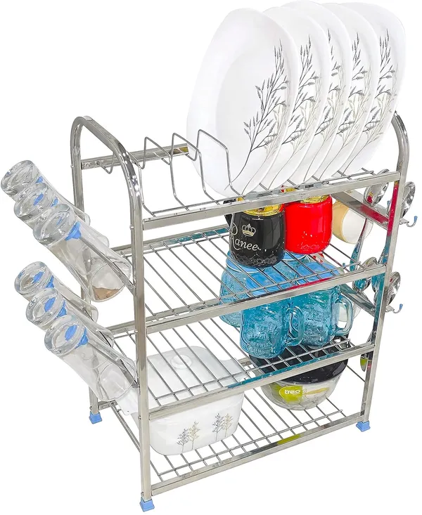 Amol®_3-Tier_Pure_Stainless_Steel_Dish_Rack_24_x_18_x_10_inch_—_Wall-Hanging_&_Countertop_Plate_Organizer_with_Cutlery_Holder,_Glass_Rack