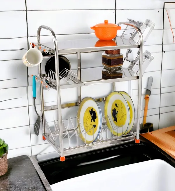 Stainless_Steel_Dish/Utensils/Glass/Plate/Cutlery/Crockery_Stand_Steel_Kitchen_Organizer_Rack_(Silver)_27.9D_X_45.7W_X_63.5H_Cm