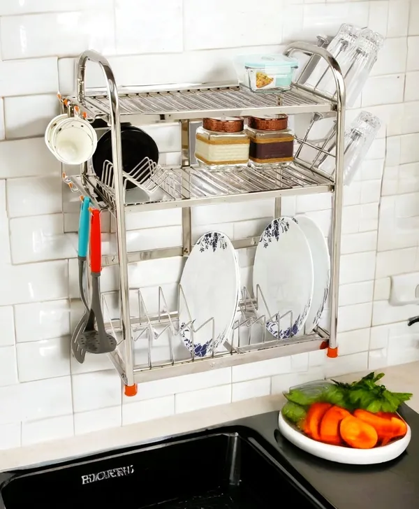 Stainless_Steel_Dish/Utensils/Glass/Tabletop/Wall_Mount/Kitchen_Organizer_Rack_27.9D_X_45.7W_X_63.5H_Cm