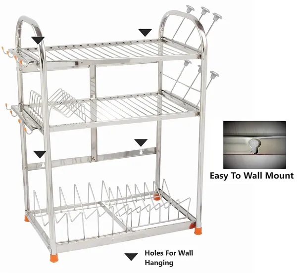 Stainless_Steel_Dish/Utensils/Glass/Tabletop/Wall_Mount/Kitchen_Organizer_Rack_27.9D_X_45.7W_X_63.5H_Cm
