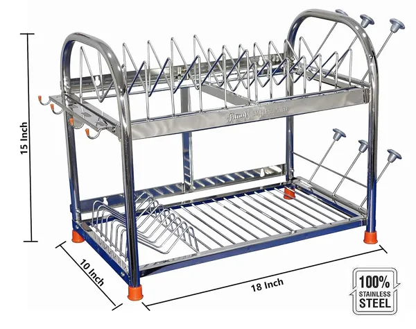 Amol®_Premium_2-Tier_Stainless_Steel_Kitchen_Rack_–_Multi-Purpose_Dish_Drainer,_Utensils_Organizer_with_Cup_Holder_|_Rust_Proof_Wall_Mount_&_Countertop_Space_Saving_Kitchen_Stand_for_Indian_Homes