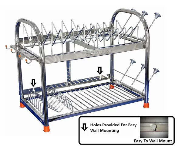 Amol®_Premium_2-Tier_Stainless_Steel_Kitchen_Rack_–_Multi-Purpose_Dish_Drainer,_Utensils_Organizer_with_Cup_Holder_|_Rust_Proof_Wall_Mount_&_Countertop_Space_Saving_Kitchen_Stand_for_Indian_Homes