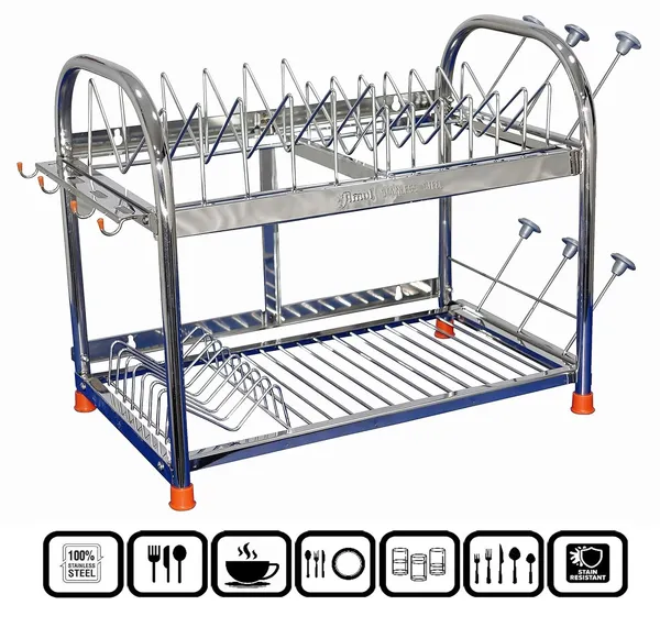 Amol®_Premium_2-Tier_Stainless_Steel_Kitchen_Rack_–_Multi-Purpose_Dish_Drainer,_Utensils_Organizer_with_Cup_Holder_|_Rust_Proof_Wall_Mount_&_Countertop_Space_Saving_Kitchen_Stand_for_Indian_Homes
