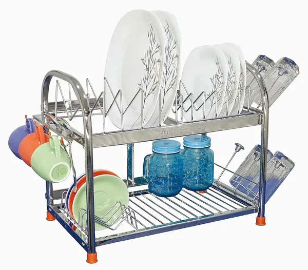 Amol®_Premium_2-Tier_Stainless_Steel_Kitchen_Rack_–_Multi-Purpose_Dish_Drainer,_Utensils_Organizer_with_Cup_Holder_|_Rust_Proof_Wall_Mount_&_Countertop_Space_Saving_Kitchen_Stand_for_Indian_Homes