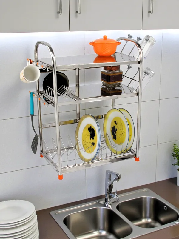 Stainless_Steel_Dish/Utensils/Glass/Plate/Cutlery/Crockery_Stand_Steel_Kitchen_Organizer_Rack_(Silver)_27.9D_X_45.7W_X_63.5H_Cm