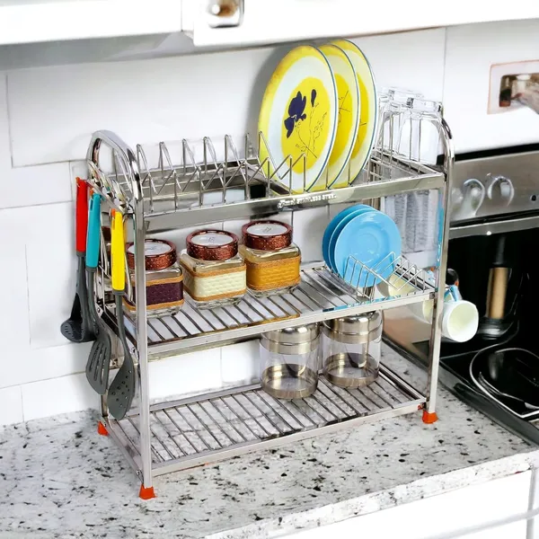 Amol®_Stainless_Steel_Kitchen_Rack_22x22x9_in_|_3-Tier_Dish_Drying_Stand_with_Plate_Holder_&_Cup_Hooks_|_Rust-Proof_Countertop_Utensils_Organizer_for_Thali_&_Bhandi_|_Pathiram_Rack_/_Pathre_Stand_/_Saaman_Rack