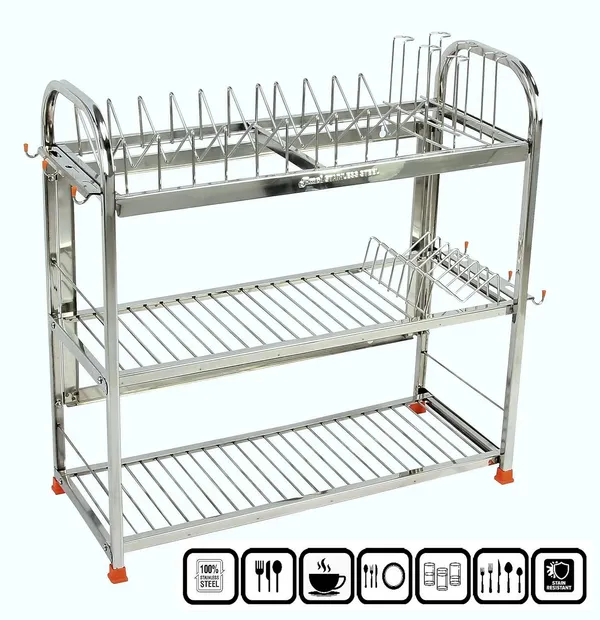 Amol®_Stainless_Steel_Kitchen_Rack_22x22x9_in_|_3-Tier_Dish_Drying_Stand_with_Plate_Holder_&_Cup_Hooks_|_Rust-Proof_Countertop_Utensils_Organizer_for_Thali_&_Bhandi_|_Pathiram_Rack_/_Pathre_Stand_/_Saaman_Rack