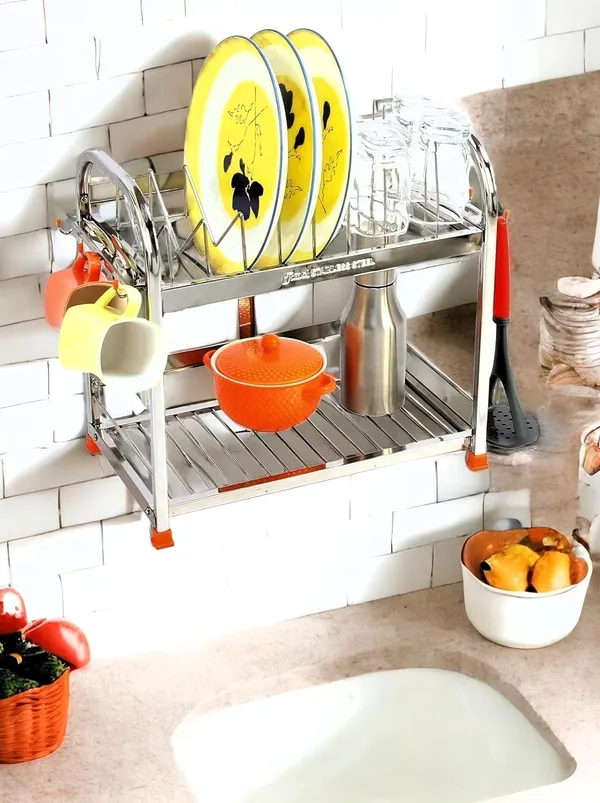 Stainless_Dish/Utensils/Kitchen_Organizers/Wall_Mount/Table_Top/Storage_Rack_22D_X_38W_X_38H_Cm