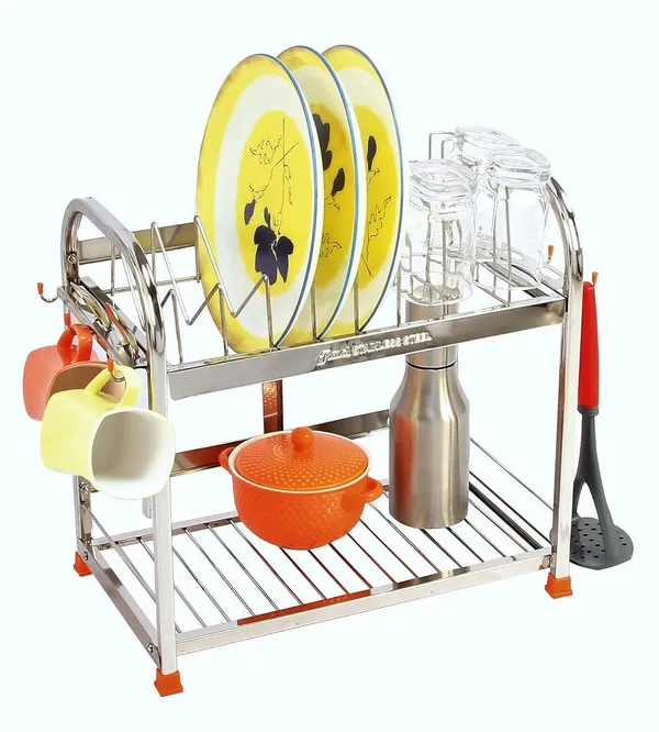 Stainless_Dish/Utensils/Kitchen_Organizers/Wall_Mount/Table_Top/Storage_Rack_22D_X_38W_X_38H_Cm