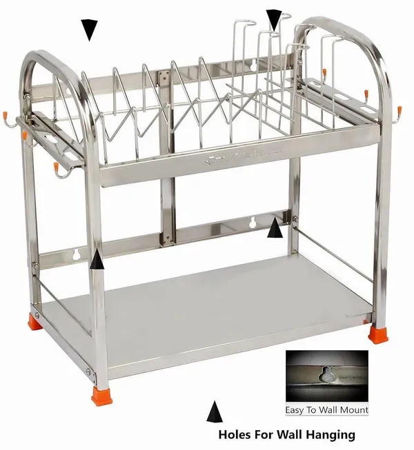 AMOL®_Premium_Stainless_Steel_Dish_Rack_–_2-Tier_Utensils_Organizer_with_Plate_&_Cup_Holders_|_Rust_Proof_Wall_Mount_Kitchen_Stand_&_Space-Saving_Dish_Drainer_for_Modern_Indian_Kitchens