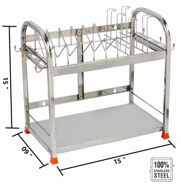 AMOL®_Premium_Stainless_Steel_Dish_Rack_–_2-Tier_Utensils_Organizer_with_Plate_&_Cup_Holders_|_Rust_Proof_Wall_Mount_Kitchen_Stand_&_Space-Saving_Dish_Drainer_for_Modern_Indian_Kitchens