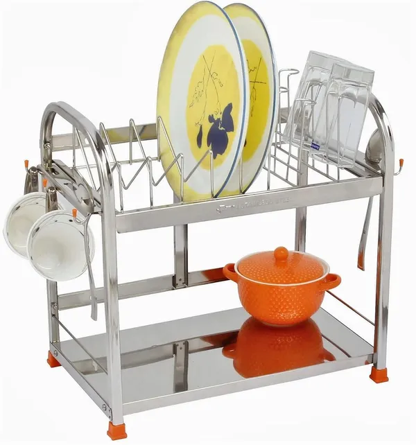 AMOL®_Premium_Stainless_Steel_Dish_Rack_–_2-Tier_Utensils_Organizer_with_Plate_&_Cup_Holders_|_Rust_Proof_Wall_Mount_Kitchen_Stand_&_Space-Saving_Dish_Drainer_for_Modern_Indian_Kitchens