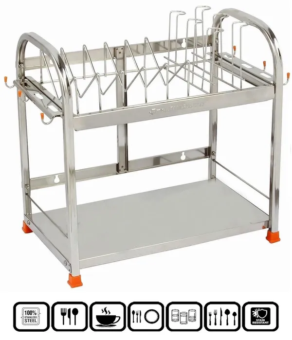 AMOL®_Premium_Stainless_Steel_Dish_Rack_–_2-Tier_Utensils_Organizer_with_Plate_&_Cup_Holders_|_Rust_Proof_Wall_Mount_Kitchen_Stand_&_Space-Saving_Dish_Drainer_for_Modern_Indian_Kitchens