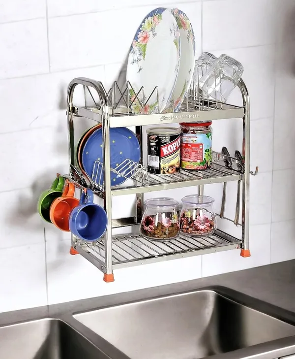 Amol®_Premium_Stainless_Steel_Kitchen_Rack_–_Multi-Purpose_Utensils_Organizer,_Dish_Drainer_with_Plate_&_Cup_Holder_|_Rust_Resistant_Wall_Mount_&_Countertop_Space_Saving_Stand_for_Indian_Kitchens