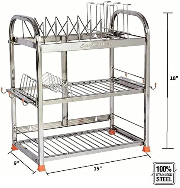 Amol®_Premium_Stainless_Steel_Kitchen_Rack_–_Multi-Purpose_Utensils_Organizer,_Dish_Drainer_with_Plate_&_Cup_Holder_|_Rust_Resistant_Wall_Mount_&_Countertop_Space_Saving_Stand_for_Indian_Kitchens