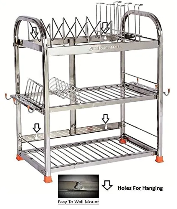Amol®_Premium_Stainless_Steel_Kitchen_Rack_–_Multi-Purpose_Utensils_Organizer,_Dish_Drainer_with_Plate_&_Cup_Holder_|_Rust_Resistant_Wall_Mount_&_Countertop_Space_Saving_Stand_for_Indian_Kitchens