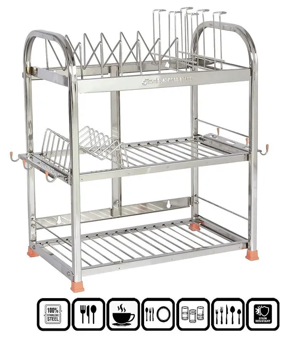 Amol®_Premium_Stainless_Steel_Kitchen_Rack_–_Multi-Purpose_Utensils_Organizer,_Dish_Drainer_with_Plate_&_Cup_Holder_|_Rust_Resistant_Wall_Mount_&_Countertop_Space_Saving_Stand_for_Indian_Kitchens