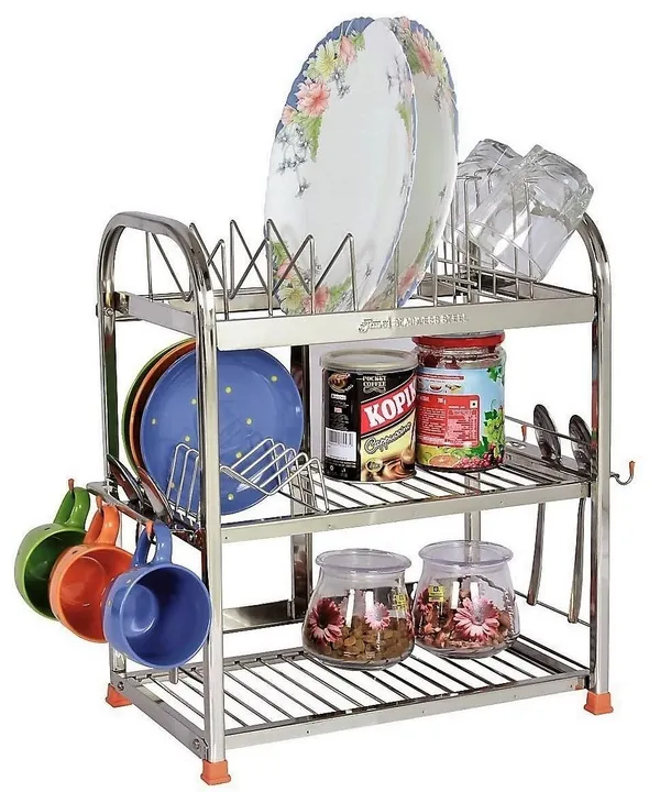 Amol®_Premium_Stainless_Steel_Kitchen_Rack_–_Multi-Purpose_Utensils_Organizer,_Dish_Drainer_with_Plate_&_Cup_Holder_|_Rust_Resistant_Wall_Mount_&_Countertop_Space_Saving_Stand_for_Indian_Kitchens