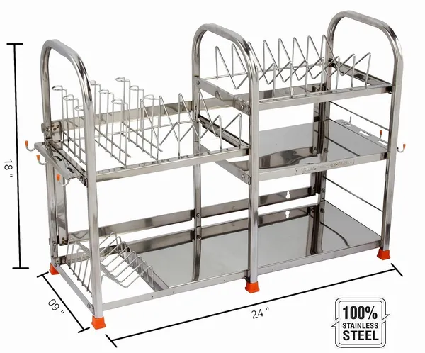 Amol®_Premium_Stainless_Steel_Kitchen_Rack_18×24×9_|_Wall-Mount_or_Countertop_Utensils_&_Dish_Drainer_with_6-Glass_Holder_|_Rust-Proof_Vessels/Crockery_Organizer_for_Indian_Homes