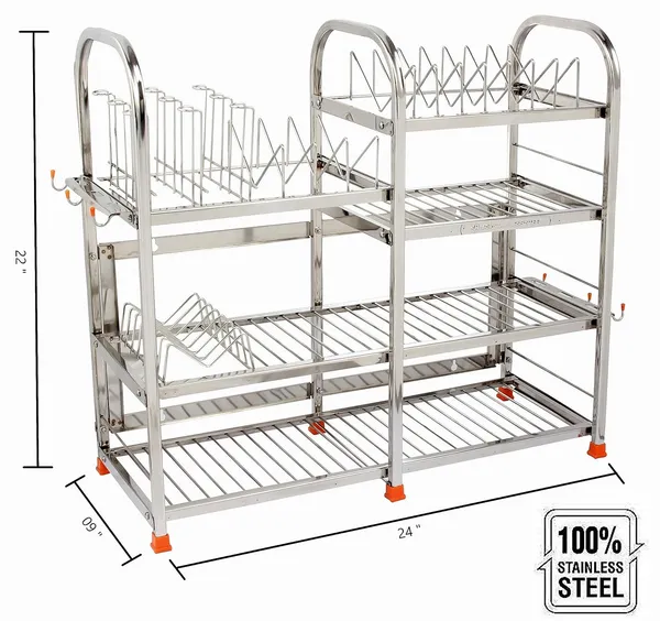 AMOL®_Stainless_Steel_Dish_Rack_&_Kitchen_Organizer_|_Wall-Mount/Table-Top_Plate,_Glass_&_Spoon_Holder_|_Rust-Proof_Utensils_Stand_for_Small_Modular_Kitchens_|_Bartan_/_Pathiram_/_Bhandi_/_Thali_Rack
