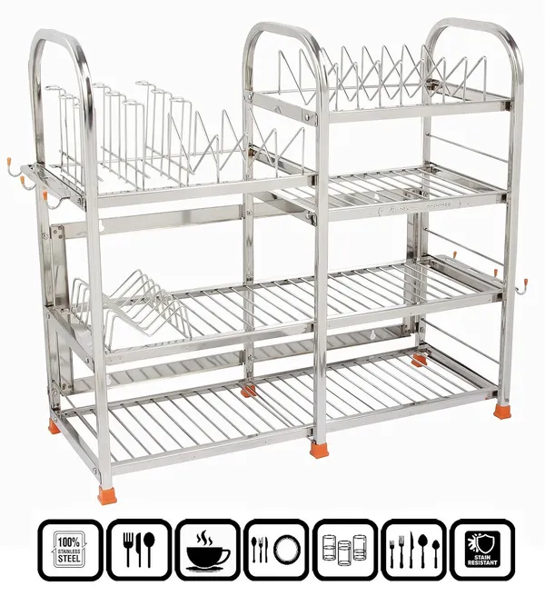 AMOL®_Stainless_Steel_Dish_Rack_&_Kitchen_Organizer_|_Wall-Mount/Table-Top_Plate,_Glass_&_Spoon_Holder_|_Rust-Proof_Utensils_Stand_for_Small_Modular_Kitchens_|_Bartan_/_Pathiram_/_Bhandi_/_Thali_Rack