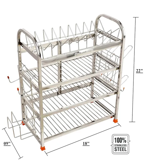 Stainless_Steel_Dish_Rack/Utensils_Rack/Wall_Mount/Bartan_Stand/Medium_Size_With_Glass_Holder_And_Rolling_Pin_Holder_22.9D_X_45.7W_X_61H_Cm