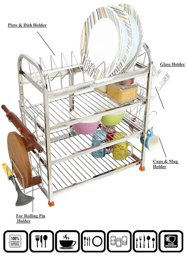 Stainless_Steel_Dish_Rack/Utensils_Rack/Wall_Mount/Bartan_Stand/Medium_Size_With_Glass_Holder_And_Rolling_Pin_Holder_22.9D_X_45.7W_X_61H_Cm