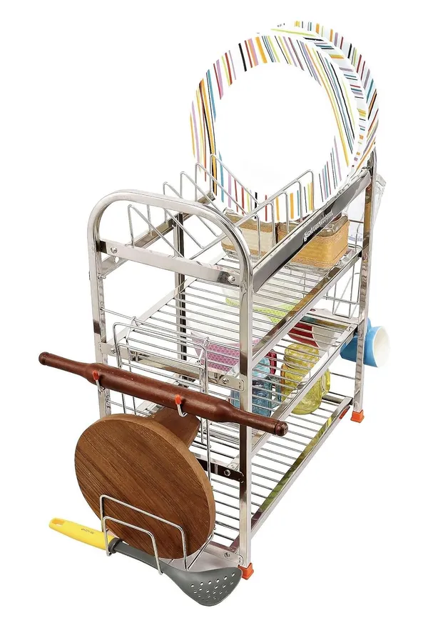 Stainless_Steel_Dish_Rack/Utensils_Rack/Wall_Mount/Bartan_Stand/Medium_Size_With_Glass_Holder_And_Rolling_Pin_Holder_22.9D_X_45.7W_X_61H_Cm