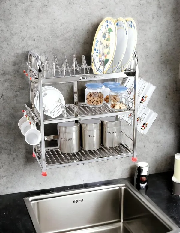 Premium_Stainless_Steel_Dish_Rack/Utensils_Stand/Wall_Mount_Rack/Kitchen_Organizer_Rack/Wall_Hanging/Dish_Drainer_Rack_22.9D_X_45.7W_X_53.3H_Cm