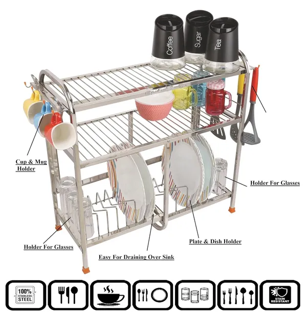 Amol®_Stainless_Steel_Wall_Mount_Dish_Rack_–_24x24_Inch_Medium_Size_Kitchen_Organizer_with_Glass_Hanger,_Plate_Holder_&_Utensils_Drainer_Stand