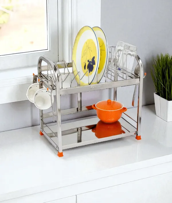 AMOL®_Premium_Stainless_Steel_Dish_Rack_–_2-Tier_Utensils_Organizer_with_Plate_&_Cup_Holders_|_Rust_Proof_Wall_Mount_Kitchen_Stand_&_Space-Saving_Dish_Drainer_for_Modern_Indian_Kitchens