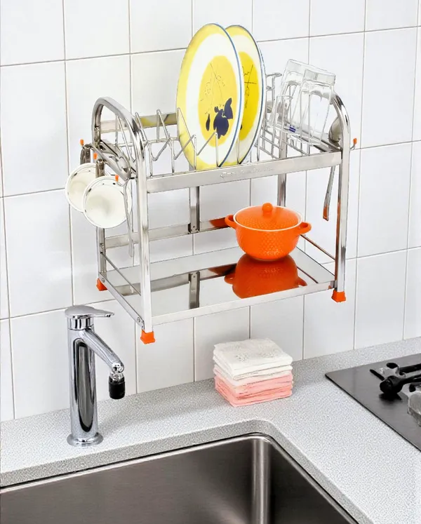 AMOL®_Premium_Stainless_Steel_Dish_Rack_–_2-Tier_Utensils_Organizer_with_Plate_&_Cup_Holders_|_Rust_Proof_Wall_Mount_Kitchen_Stand_&_Space-Saving_Dish_Drainer_for_Modern_Indian_Kitchens