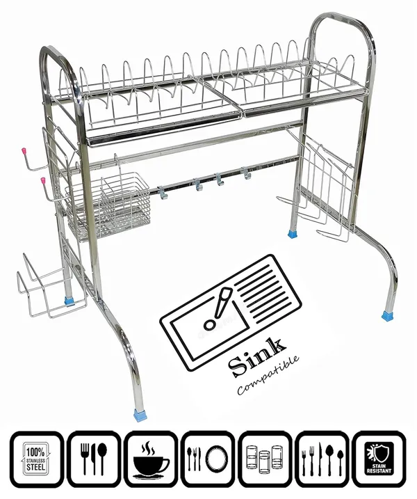 Amol®_Premium_Stainless_Steel_Adjustable_2-Tier_Over-the-Sink_Dish_Rack_&_Dish_Drainer_–_Multi-Functional_Kitchen_Rack,_Utensils_Organizer,_Tumbler_Stand,_Wall_Mount_Pathre_Stand,_Pathiram_Rack,_Bartan_Steel_Stand_for_Plates,_Bowls,_Glasses_&_Cutlery