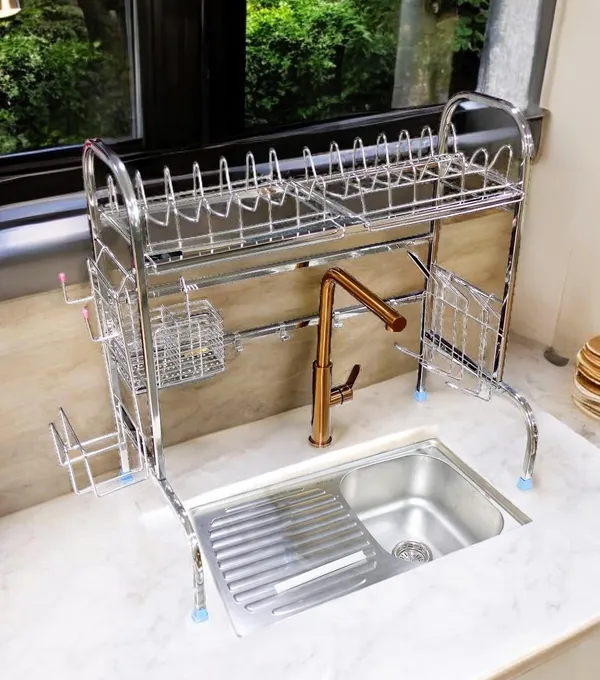 Amol®_Premium_Stainless_Steel_Adjustable_2-Tier_Over-the-Sink_Dish_Rack_&_Dish_Drainer_–_Multi-Functional_Kitchen_Rack,_Utensils_Organizer,_Tumbler_Stand,_Wall_Mount_Pathre_Stand,_Pathiram_Rack,_Bartan_Steel_Stand_for_Plates,_Bowls,_Glasses_&_Cutlery