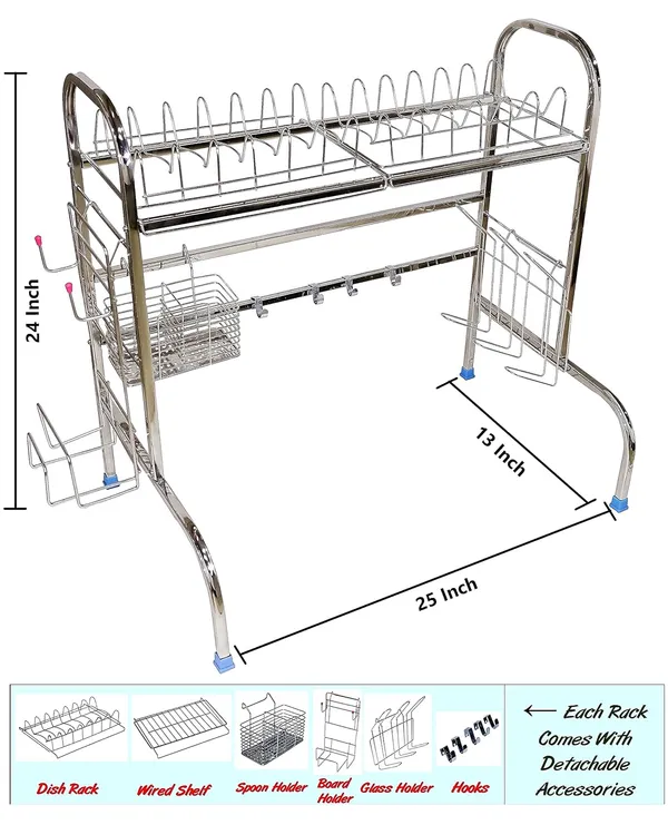 Amol®_Premium_Stainless_Steel_Adjustable_2-Tier_Over-the-Sink_Dish_Rack_&_Dish_Drainer_–_Multi-Functional_Kitchen_Rack,_Utensils_Organizer,_Tumbler_Stand,_Wall_Mount_Pathre_Stand,_Pathiram_Rack,_Bartan_Steel_Stand_for_Plates,_Bowls,_Glasses_&_Cutlery
