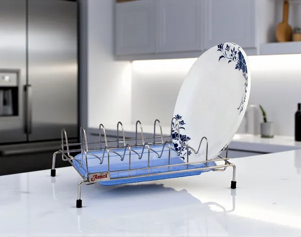 Dish_Holder_For_12_Plates_Stainless_Steel_Dish_Stand/Dish_Rack_With_Plastic_Tray_For_Draining_33_X_19.1_X_30.5_Cm