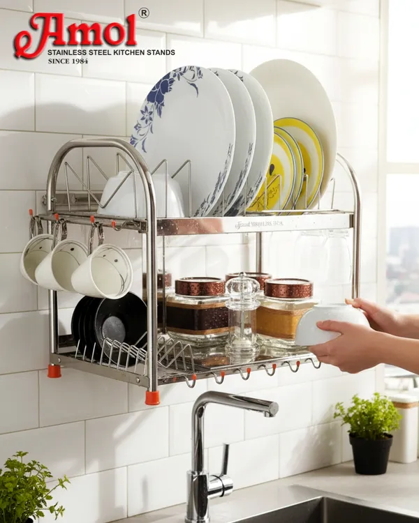 Amol®_Stainless_Steel_Dish_Rack_15_x_18_x_11_in_—_Kitchen_Stand_&_Organizer_Rack_|_Plate,_Cutlery_&_Utensil_Holder