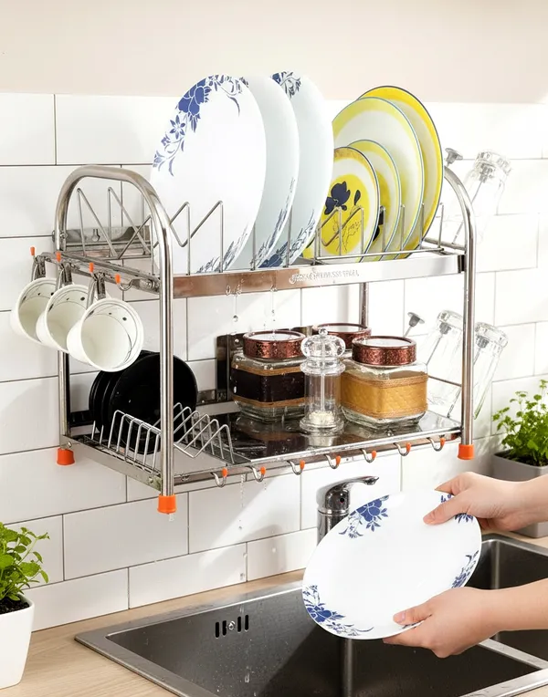 Amol®_Stainless_Steel_Dish_Rack_15_x_18_x_11_in_—_Kitchen_Stand_&_Organizer_Rack_|_Plate,_Cutlery_&_Utensil_Holder